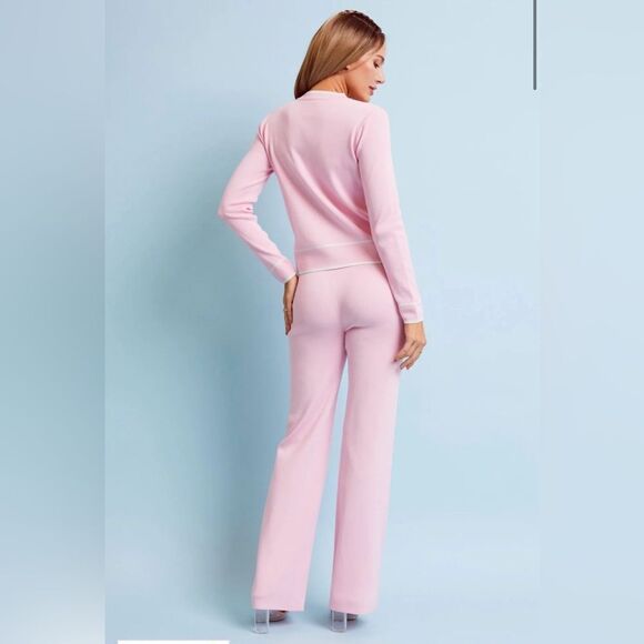 093. KNIT BUTTON DOWN CARDIGAN WITH PANT SET- LIGHT PINK - Picture 3 of 3